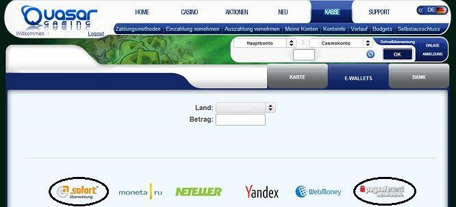 quasar-paysafecard and Sofortüberweisung