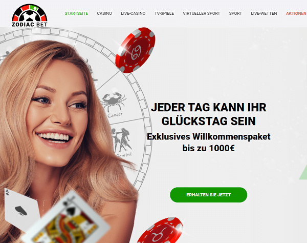 ZodiacBet Casino 1000 euros bonus