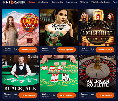 NineCasino live games