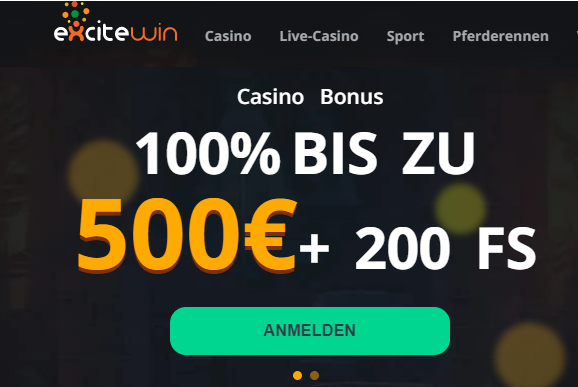Excitewin Bonus 500 Euro plus 200 Freispiele