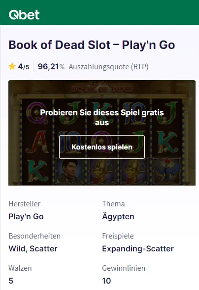 Qbet Book of Dead kostenlos