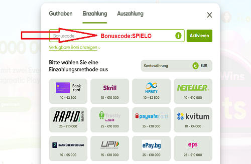 Bonuscode in Kasse