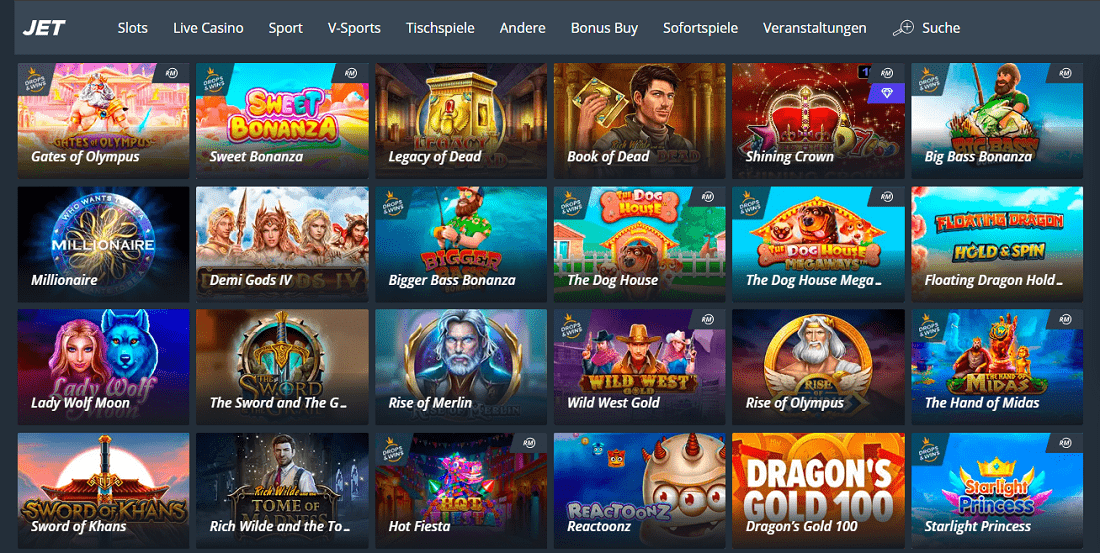 Jet Casino slot games