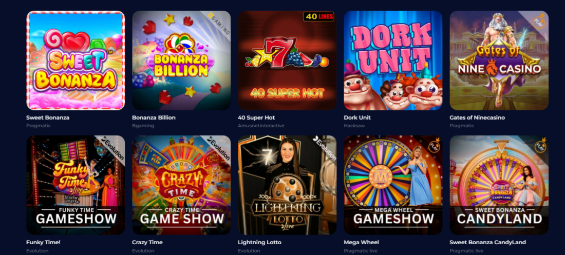 NineCasino games and live casino