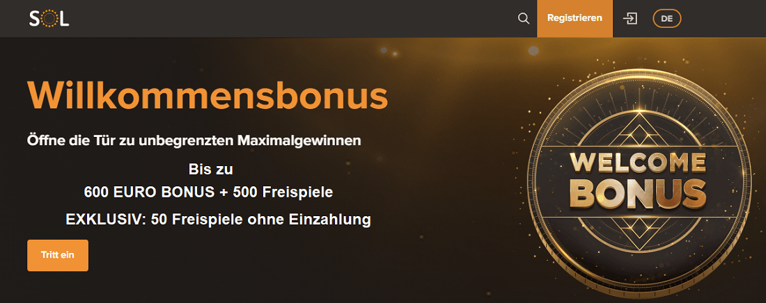 Sol Casino Welcome Bonus plus free Spins