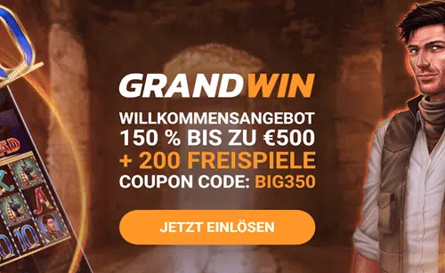 Grandwin 150 percent bonus plus 200 free spins