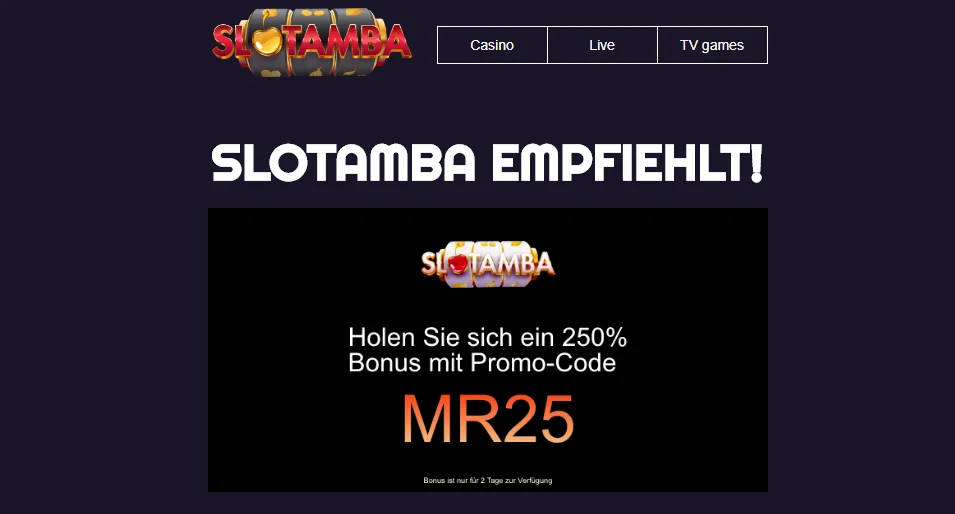 Slotamba 250 Prozent Bonus